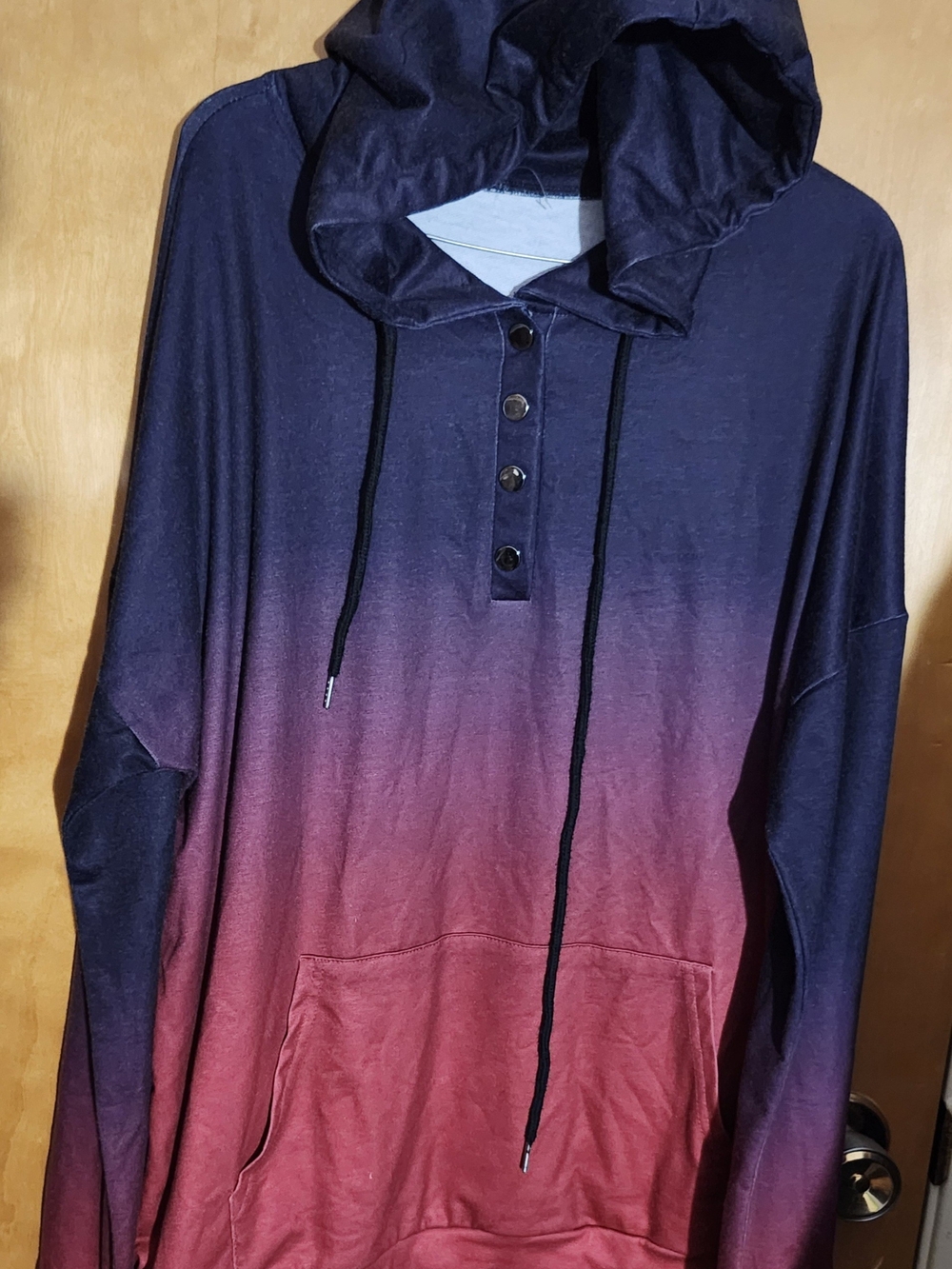 Ombre Hooded Pullover with Button Henley